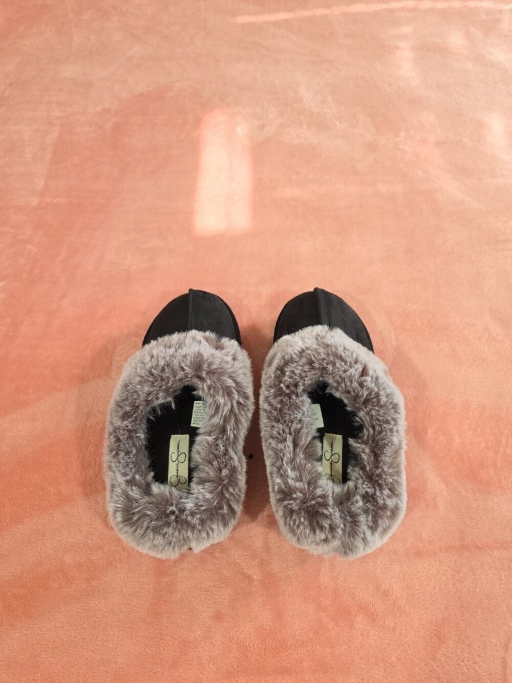 Jessica Simpson Women’s Slip-On Slippers Faux Fur Trim Black/Gray US 7 - Picture 3 of 8